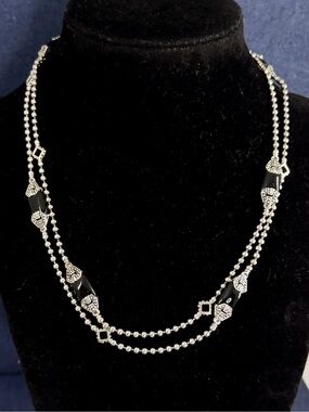 LAGOS Caviar Sterling Silver 18K Yellow Gold Onyx Beaded Station Necklace
